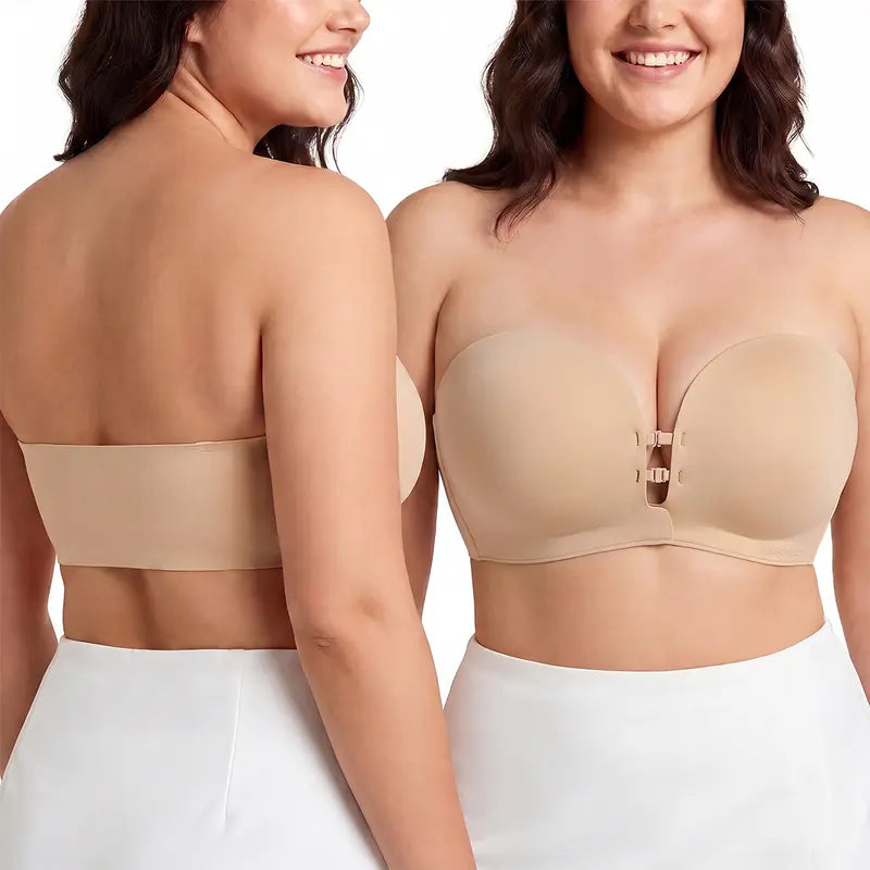 Plus-Size Women's Strapless Double Front Clasp Push-Up Bra (Fits D/DD/F Cups)
