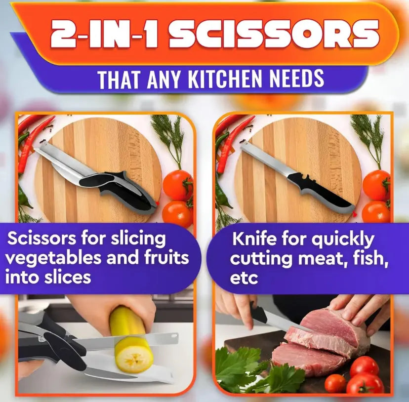 2-in-1 Kitchen Scissors with Cutting Board – Stainless Steel Food Cutter