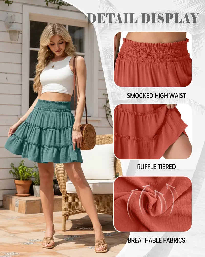🌓Last Day 49% OFF -Women's Boho Floral Skorts, Flowy Tiered Ruffle Elastic-Waist Bottoms with Built-in Shorts and Pockets, Casual Style