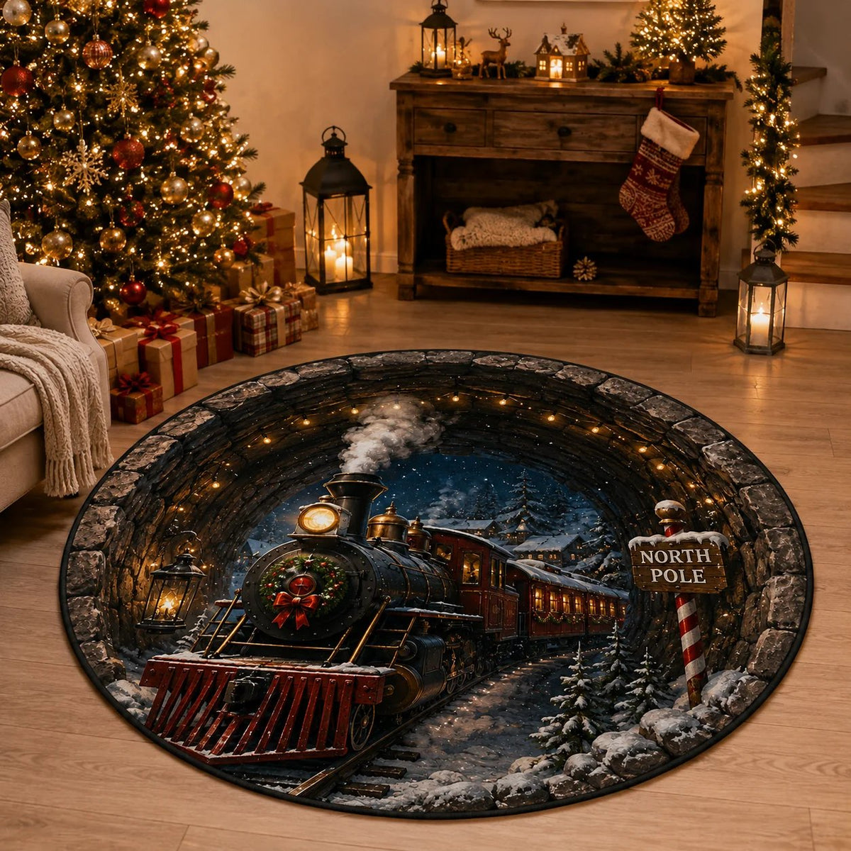 🎄 Christmas 3D Illusion Rug – Magical Holiday Portal Floor Decor