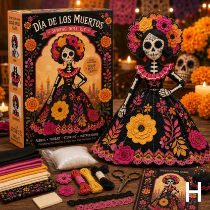 🔥 LAST DAY 50% OFF – Day of the Dead Patchwork Doll DIY Kit | Handmade Fabric Craft with Floral Details